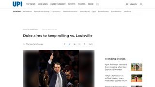
                            9. Duke aims to keep rolling vs. Louisville - UPI.com