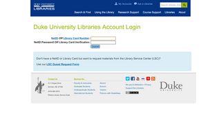 
                            7. Duke University Libraries Account Login - Duke Libraries