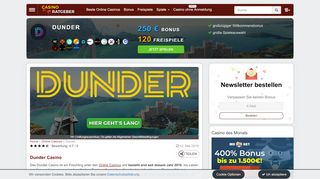 
                            10. Dunder Casino: €600 Bonus und 200 Freispiele - Casino Ratgeber