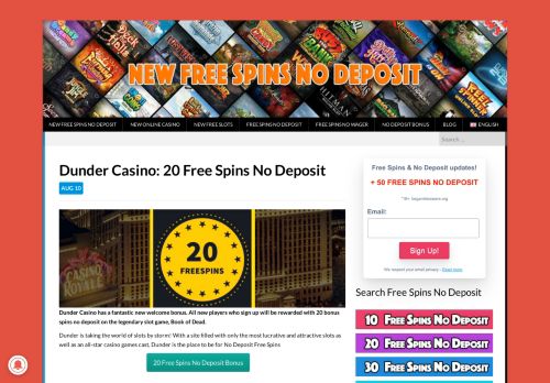 
                            7. Dunder Casino - New Free Spins No Deposit