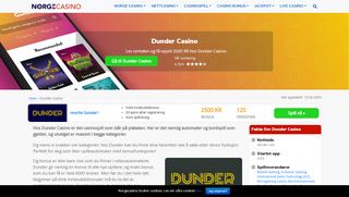 
                            9. Dunder Casino Norge | Anmeldelse 2019 | 6000 kr og 200 freespins