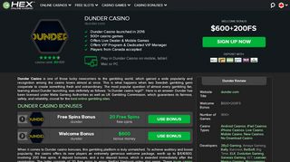 
                            10. Dunder Casino Review - $600 Welcome Bonus + 200 Free Spins