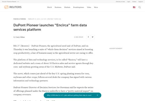 
                            4. DuPont Pioneer launches Encirca farm data services platform | Reuters