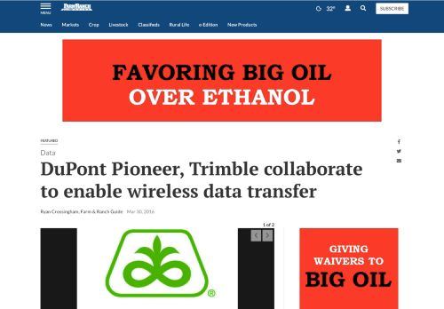 
                            11. DuPont Pioneer, Trimble collaborate to enable wireless data transfer ...