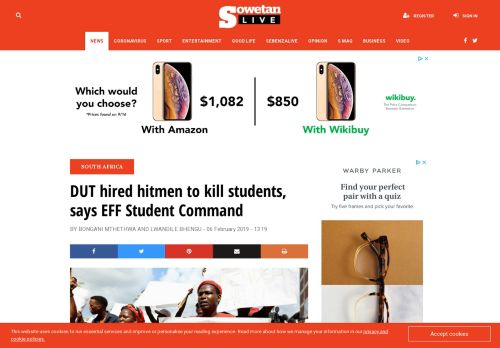 
                            13. DUT hired hitmen to kill students‚ says EFF Student Command