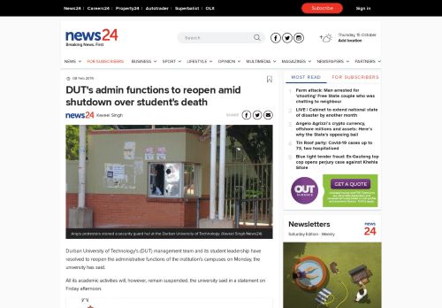 
                            11. DUT's admin functions to reopen amid shutdown over student's death