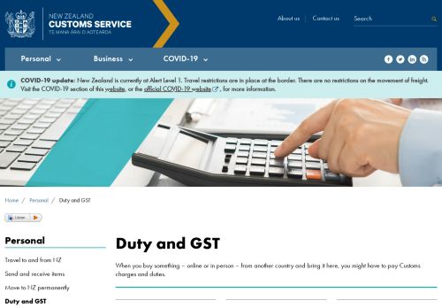 
                            8. Duty and GST - NZ Customs