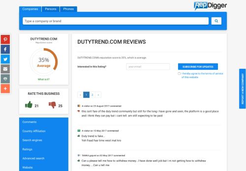 
                            12. DUTYTREND.COM - 20 Reviews, 35% Reputation Score - RepDigger