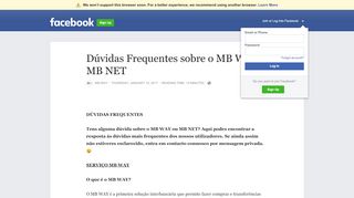 
                            13. Dúvidas Frequentes sobre o MB WAY e MB NET | Facebook