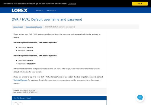 
                            12. DVR / NVR: Default username and password - Lorex Support - Article ...