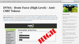 
                            4. DVWA - Brute Force (High Level) - Anti-CSRF Tokens - G0tmi1k