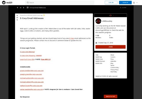 
                            9. E-Corp Email Addresses : ARGsociety - Reddit