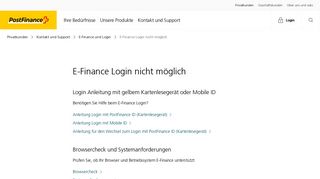 
                            1. E-Finance Login nicht möglich | PostFinance
