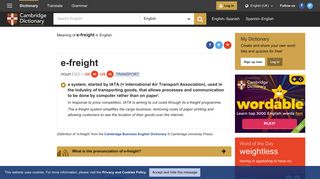 
                            10. E-FREIGHT | meaning in the Cambridge English Dictionary