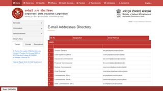 
                            9. E-mail Addresses Directory | Employee's State Insurance ... - Esic