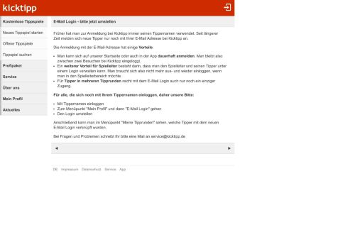 
                            6. E-Mail Login - bitte jetzt umstellen | kicktipp