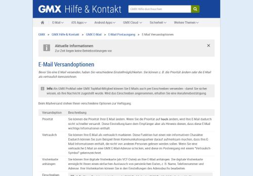 
                            9. E-Mail Versandoptionen - GMX Hilfe