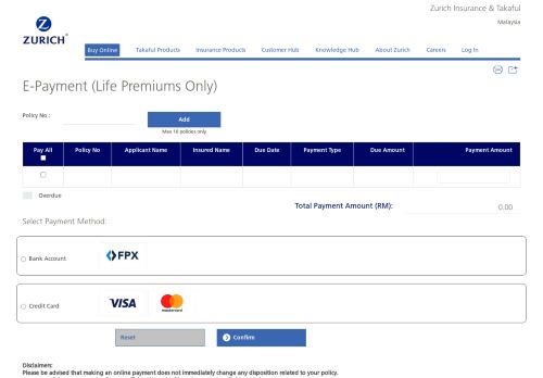 
                            9. E-Payment (Life Premiums Only) - My Zurich Insurance Funds