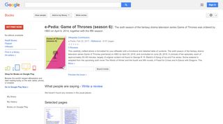 
                            5. e-Pedia: Game of Thrones (season 6): The sixth season of the fantasy ...