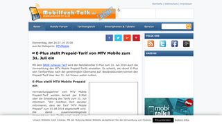 
                            11. E-Plus stellt Prepaid-Tarif von MTV Mobile zum 31. Juli ein ...