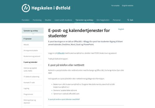 
                            7. E-post- og kalendertjenester for studenter - Høgskolen i Østfold