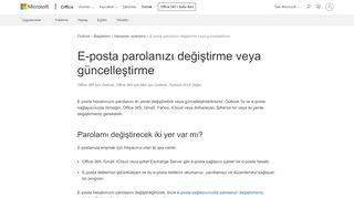 
                            5. E-posta parolanızı değiştirme veya güncelleştirme - Office Desteği