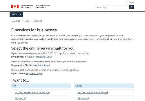
                            5. E-services for Businesses - Canada.ca - Canada Revenue Agency