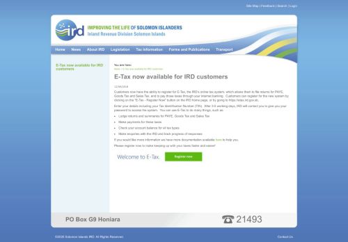 
                            10. E-Tax now available for IRD customers - Solomon Islands IRD