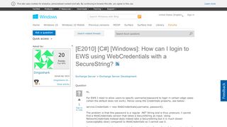 
                            3. [E2010] [C#] [Windows]: How can I login to EWS using ...