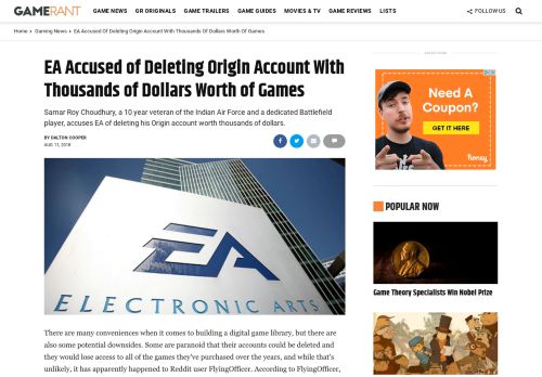 
                            9. EA Accused of Deleting Origin Account With Thousands of Dollars ...
