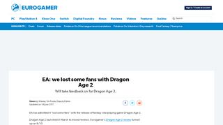 
                            10. EA: we lost some fans with Dragon Age 2 • Eurogamer.net