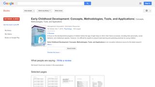 
                            13. Early Childhood Development: Concepts, Methodologies, Tools, and ... - Google Books-Ergebnisseite