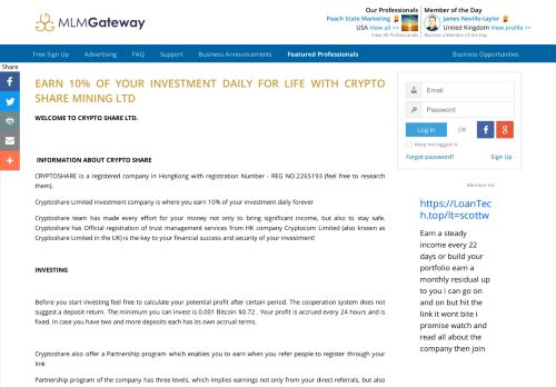 
                            7. earn 10% of your investment daily for life with crypto share mining ltd