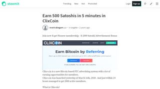 
                            2. Earn 500 Satoshis in 5 minutes in ClixCoin — Steemit