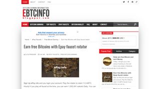 
                            10. Earn free Bitcoins with Epay faucet rotator | EBTCINFO