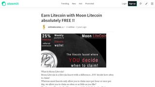 
                            6. Earn Litecoin with Moon Litecoin absolutely FREE !! — Steemit
