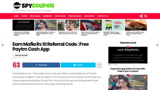 
                            1. Earn Mafia Rs 10 Referral Code : Free Paytm Cash App | SpyCoupon