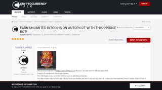 
                            11. Earn unlimited Bitcoins on autopilot with this 999dice bot ...