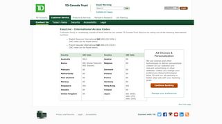 
                            12. EasyLine - International Access Codes - TD Canada Trust