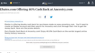 
                            13. Ebates.com Offering 40% Cash Back at Ancestry.com | AL.com