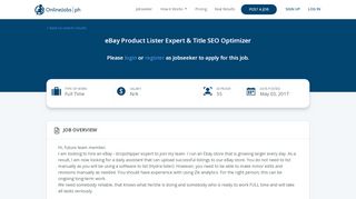 
                            11. eBay Product Lister Expert & Title SEO Optimizer - OnlineJobs.ph