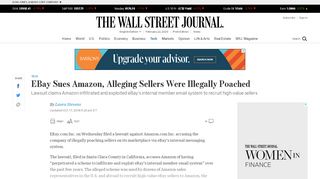 
                            11. EBay Sues Amazon, Alleging Sellers Were Illegally Poached - WSJ