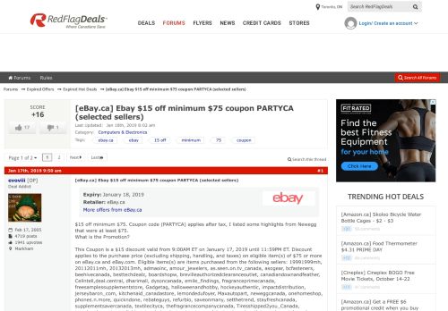 
                            6. [eBay.ca] Ebay $15 off minimum $75 coupon PARTYCA (selected ...