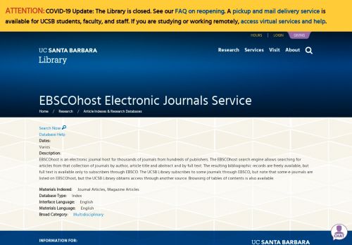 
                            10. EBSCOhost Electronic Journals Service | UCSB Library