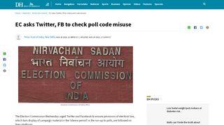 
                            8. EC asks Twitter, FB to check poll code misuse | Deccan Herald