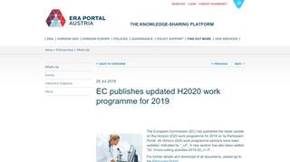 
                            8. EC publishes updated H2020 work programme for 2019 - ERA Portal ...