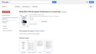 
                            6. ECEL2015-14th European Conference on e-Learning,: ECEl2015