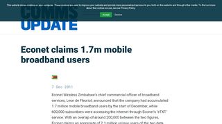 
                            12. Econet claims 1.7m mobile broadband users - TeleGeography