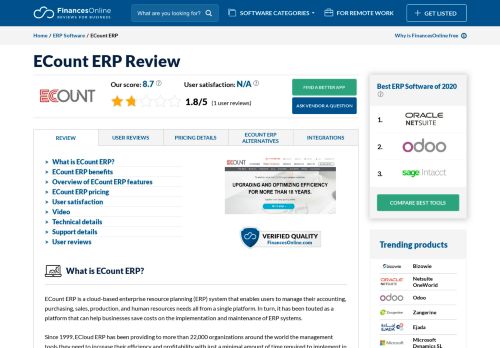 
                            7. ECount ERP Reviews: Overview, Pricing and Features