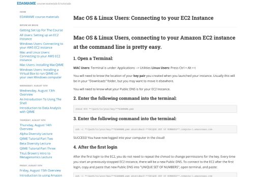 
                            9. EDAMAME : Mac OS & Linux Users: Connecting to your EC2 Instance